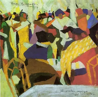The tango color emotion. Coffee scene. Crowd