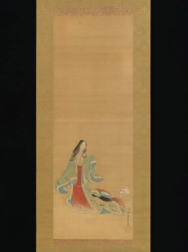 The Third Princess with her Cat, from the "New Herbs I" (Wakana I) chapter The Tale of Genji (Genji monogatari}