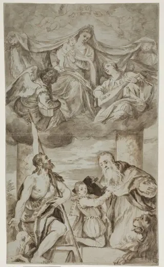 The Virgin and Child among angels in the clouds with Sts John the Baptist and Jerome, after Paolo Veronese’s painting formerly in S. Francesco della Vigna, Venice