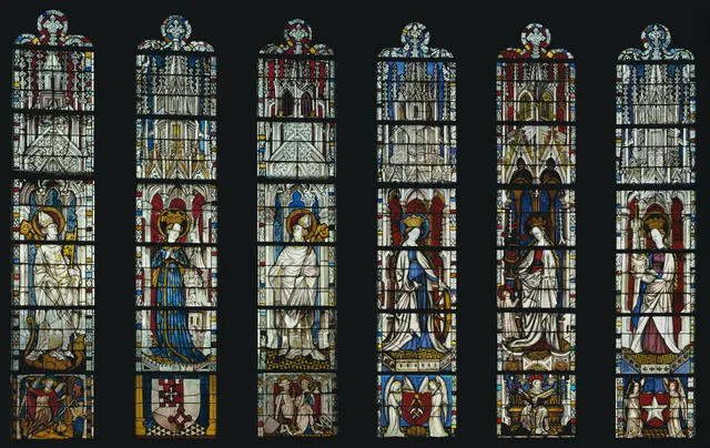 The Virgin Mary and Five Standing Saints above Predella Panels