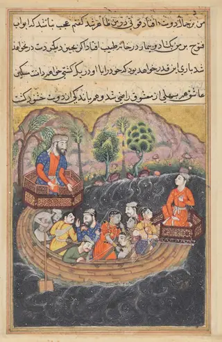 The young man of Baghdad joins the Hashimi’s boat as a sailor to find his slave-girl on board, from a Tuti-nama (Tales of a Parrot): Forty-eighth Night