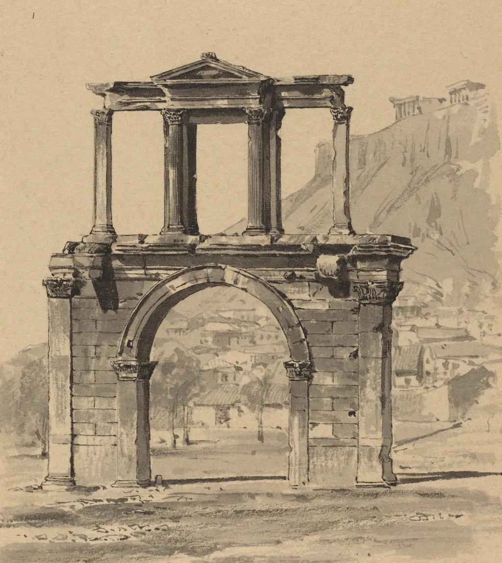 Hadrian's Arch, by Themistocles von Eckenbrecher, ink, 1890
