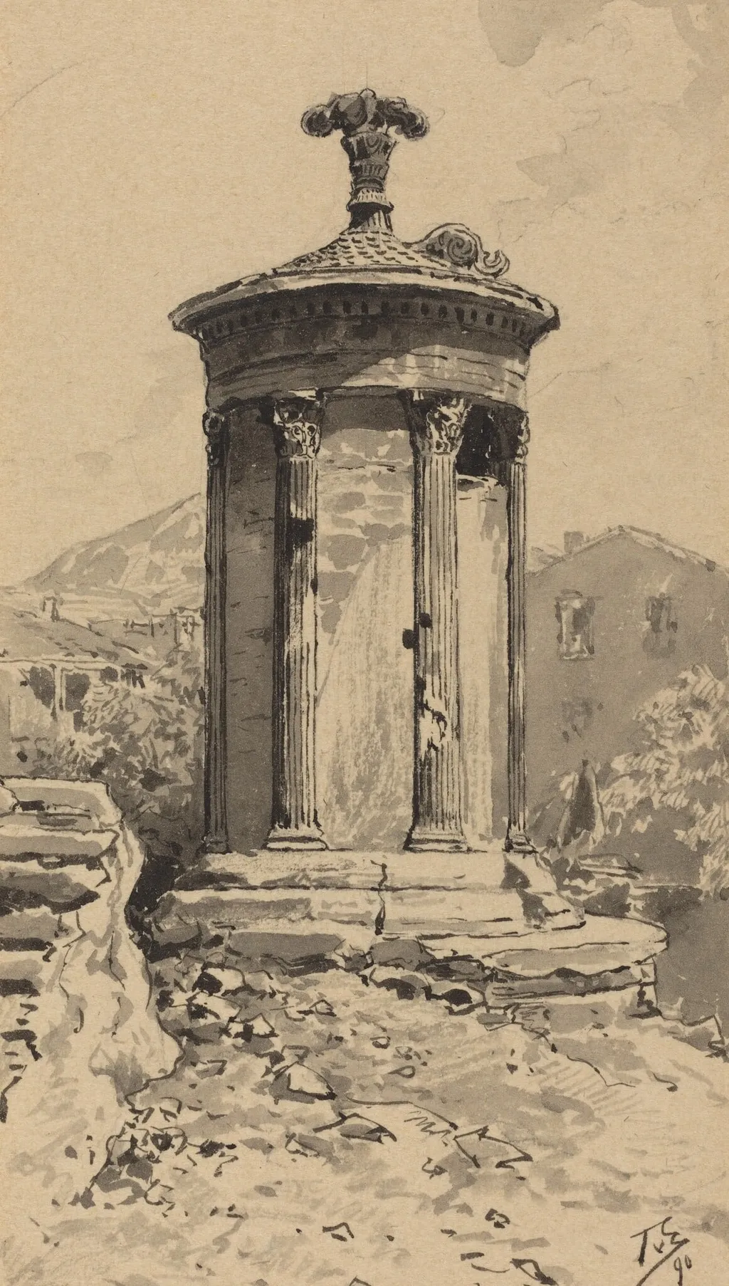 Monument of Lysicrates, by Themistocles von Eckenbrecher, ink, 1890
