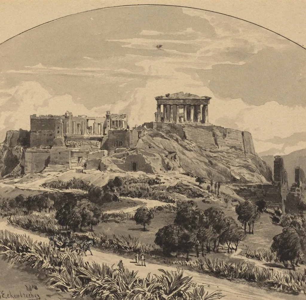 The Acropolis from the West, by Themistocles von Eckenbrecher, ink, 1890