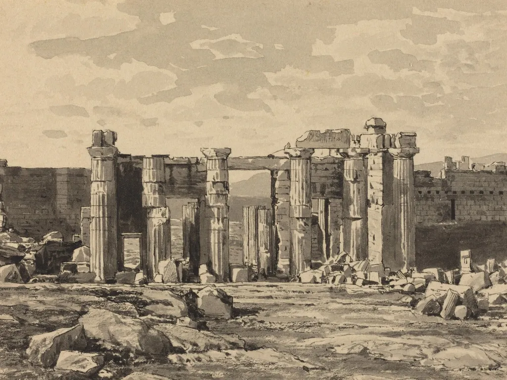 The Propylaeum from the East, by Themistocles von Eckenbrecher, ink, 1890