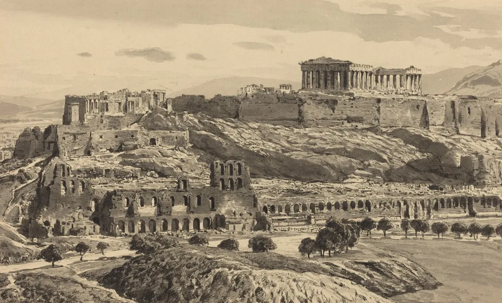 View of the Acropolis, by Themistocles von Eckenbrecher, ink, 1890