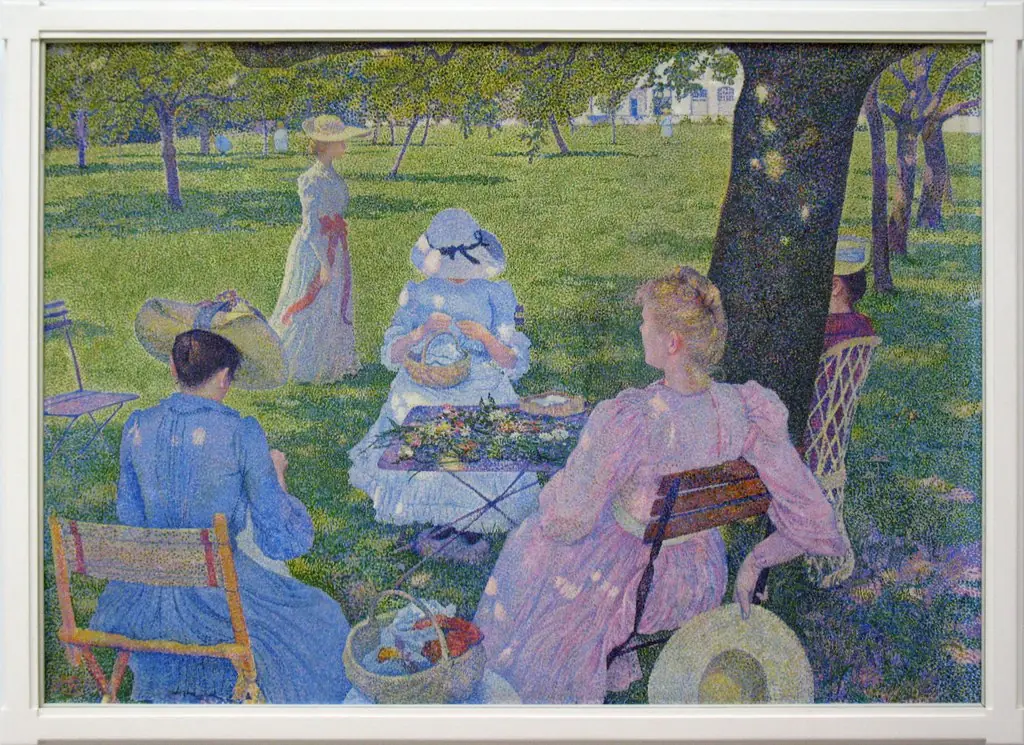 A family gathering in an orchard, by Théo van Rysselberghe