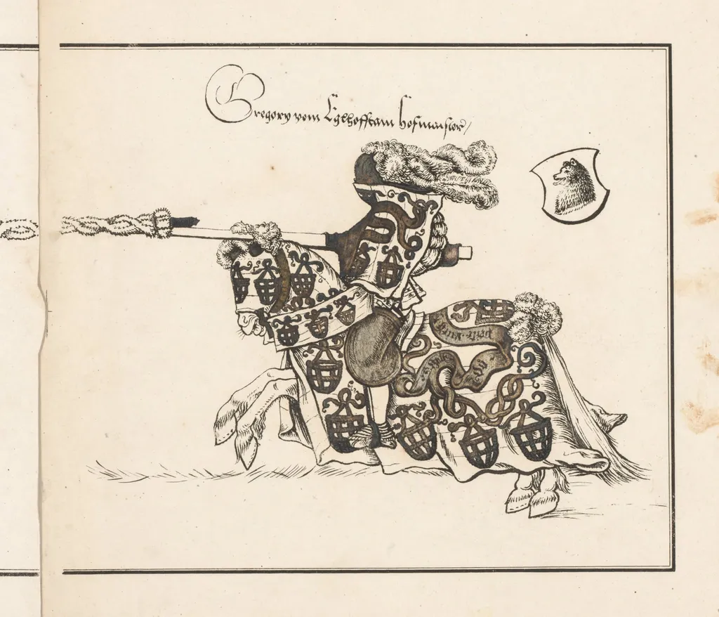 Book on Tournaments: Jouster Facing Left, by Theobald Senefelder, 1817