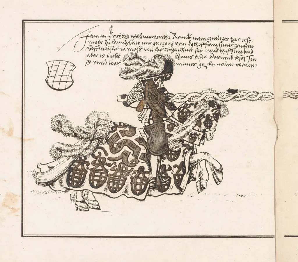 Book on Tournaments: Jouster Facing Right, by Theobald Senefelder, 1817