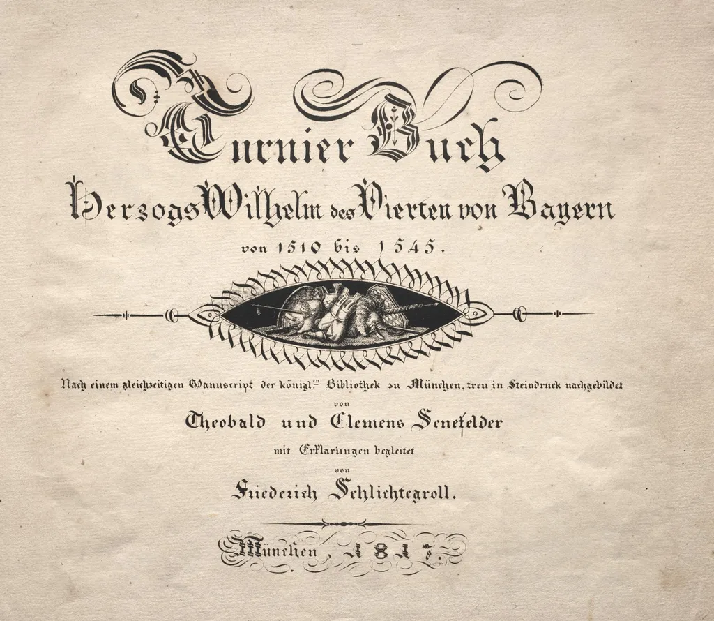 Book on Tournaments: Title Page, by Theobald Senefelder, 1817