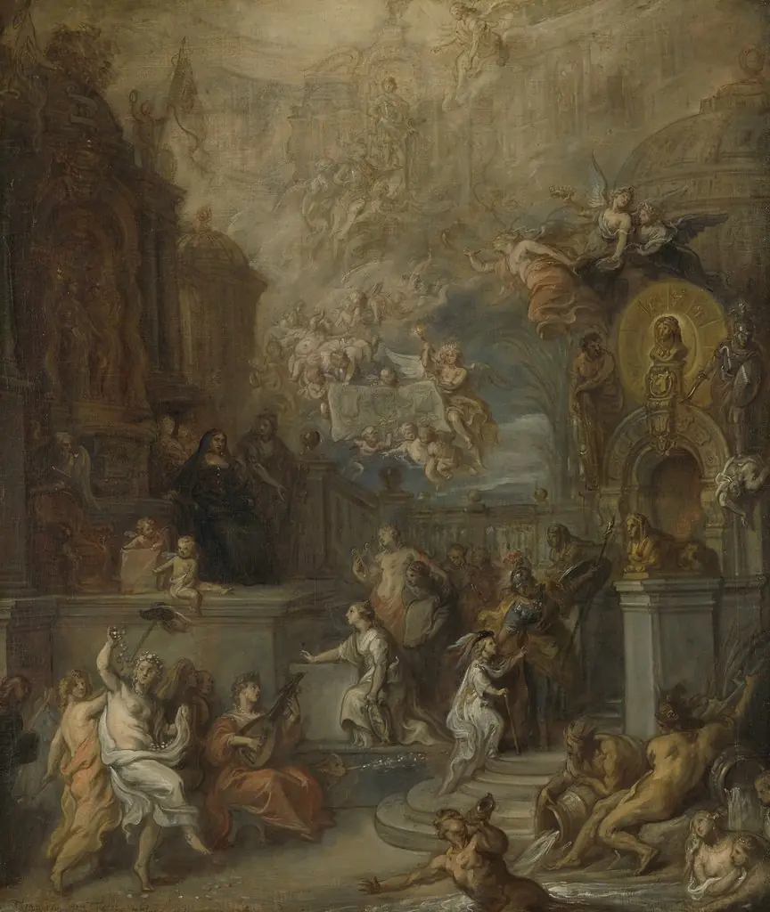Allegory of William III's leavetaking from Alamia van Solms after the transferral of the regency to the statesgeneral, by Theodoor van Thulden