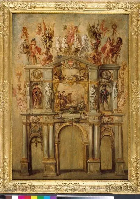 Sketch of the front of the triumphal arch of the Cardinal-Infant Ferdinand, by Theodoor van Thulden