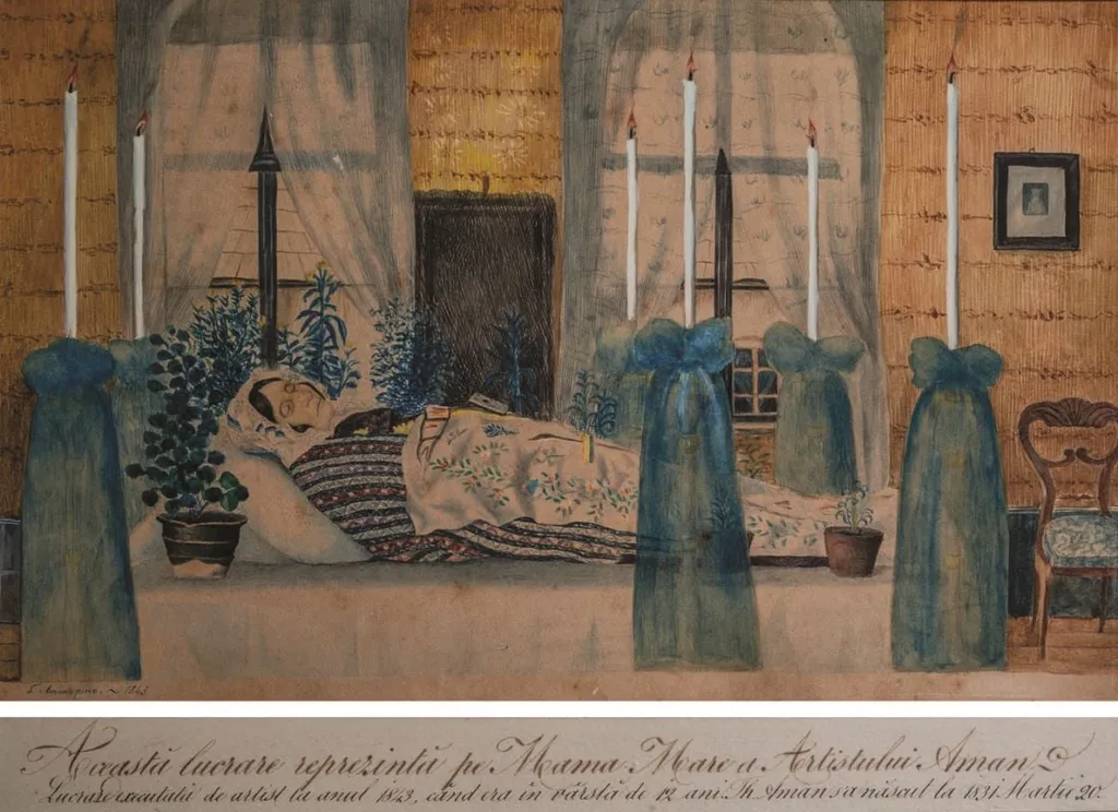 Bunica artistului pe catafalc, by Theodor Aman, unspecified, 1843