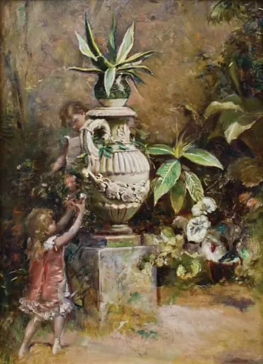 Copilași culegând flori de lângă un vas, by Theodor Aman