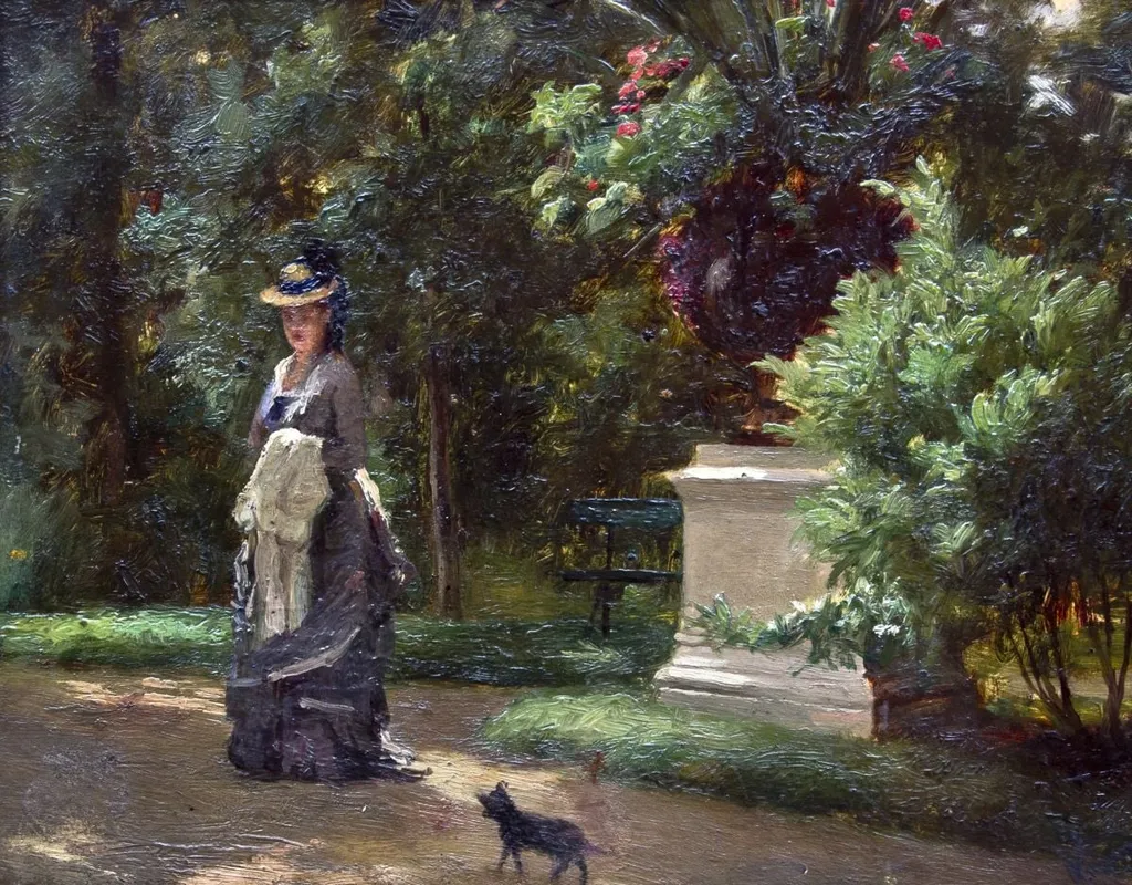 Femeie cu cățelul în parc, by Theodor Aman, 1850