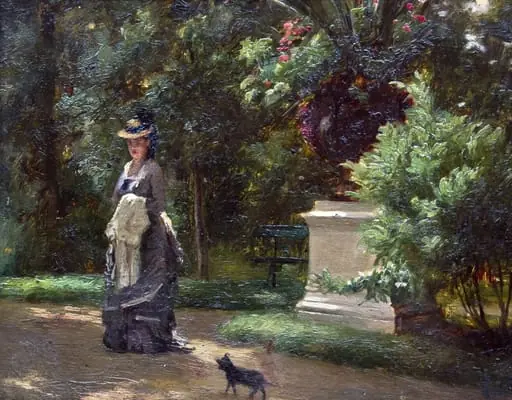 Femeie cu cățelul în parc, by Theodor Aman