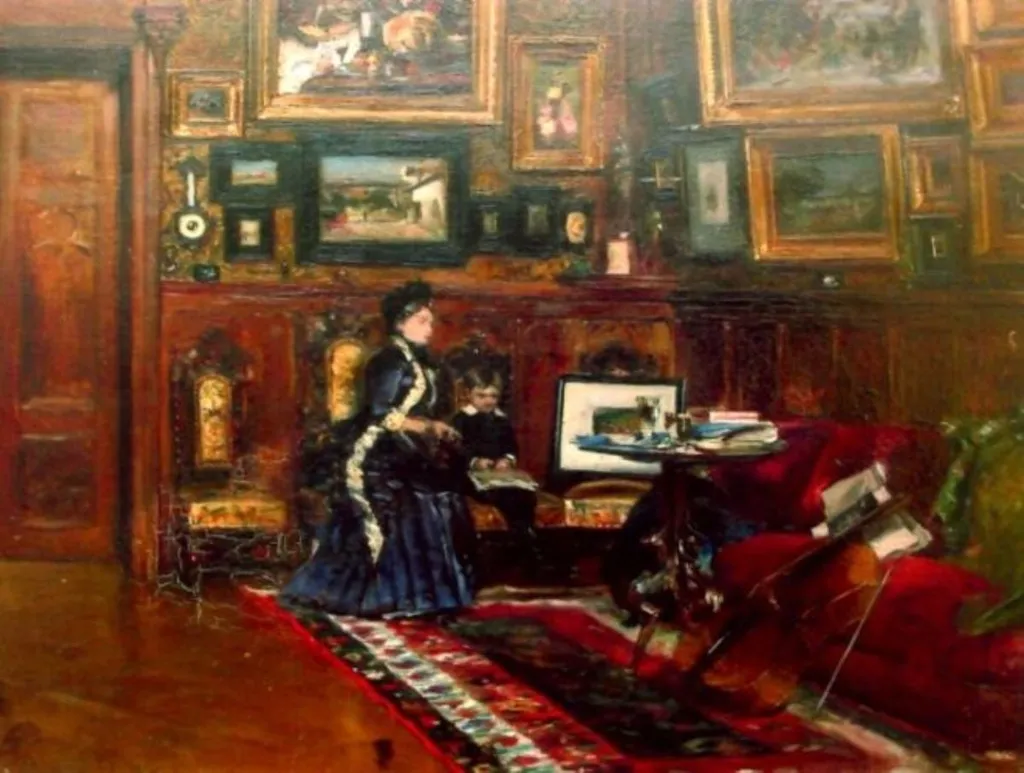În atelierul pictorului. Doamna Aman cu nepotul, by Theodor Aman, unspecified