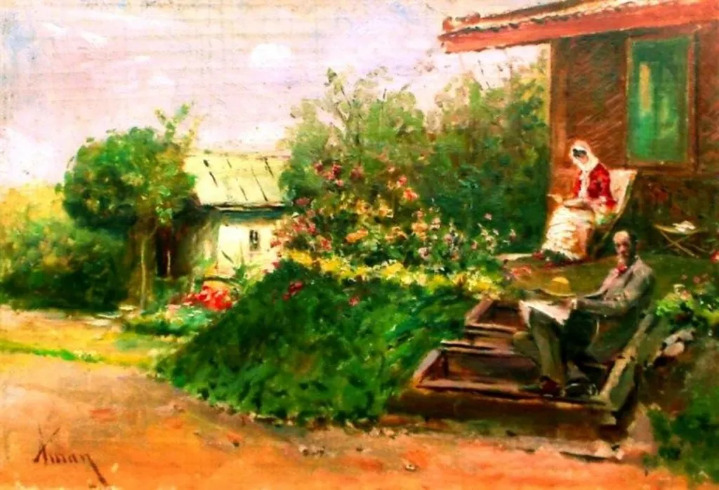 Lectură pe terasă, by Theodor Aman, unspecified