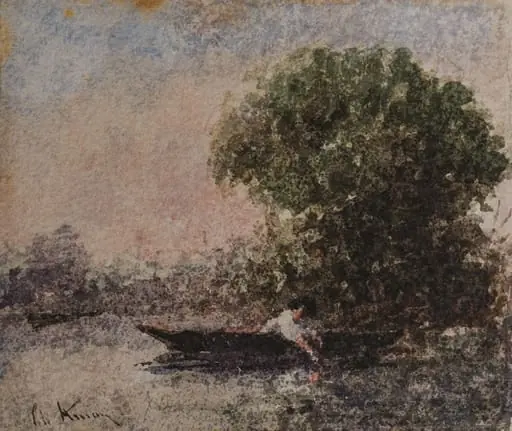 Luntraș pescuind cu undița, by Theodor Aman