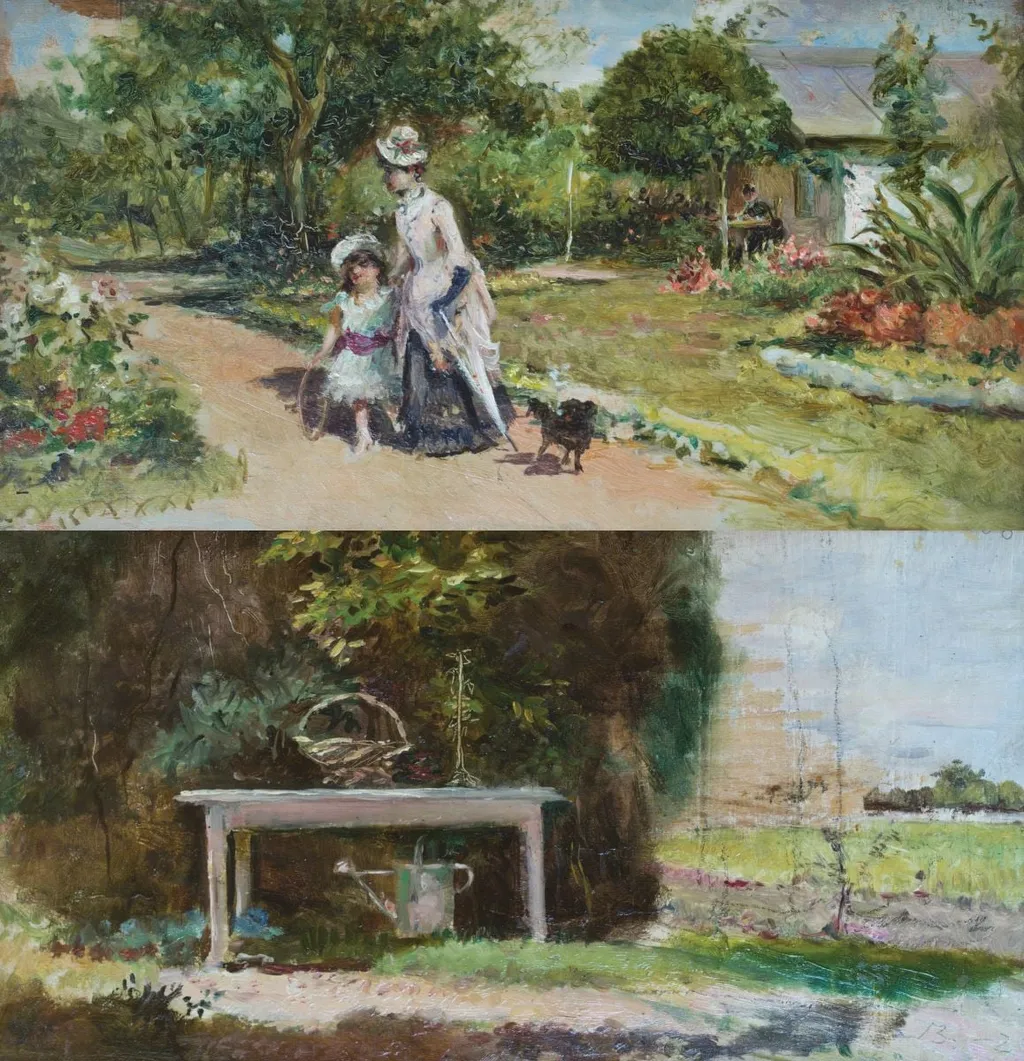 Mama cu fetița/Grădină (verso), by Theodor Aman, unspecified, 1882