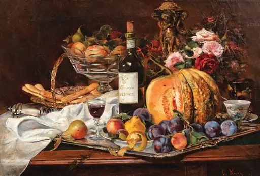 Natură statică cu fructe și sticlă de vin, by Theodor Aman