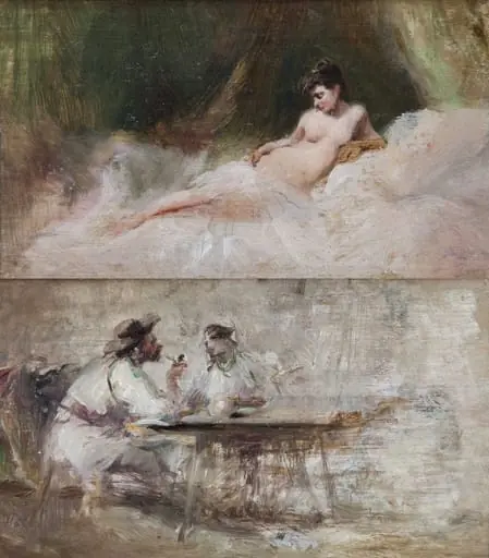 Nud. Verso: De vorbă, eboșă pentru Hora de la Aninoasa, by Theodor Aman