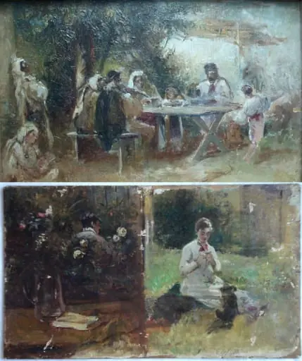 Petrecere cu lăutari/ Două schițe (verso), by Theodor Aman