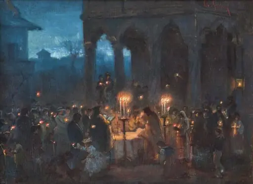 Slujba Învierii la Stavropoleos, by Theodor Aman