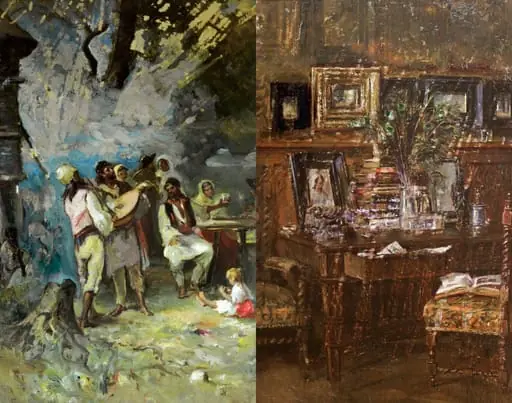 Țărani petrecând cu lăutari/Interior atelier (verso), by Theodor Aman