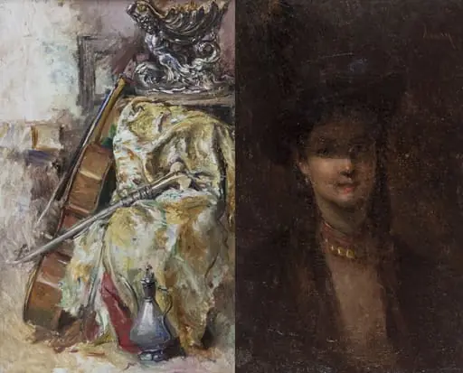 Violoncel. Verso: Portret de femeie în clarobscur, by Theodor Aman