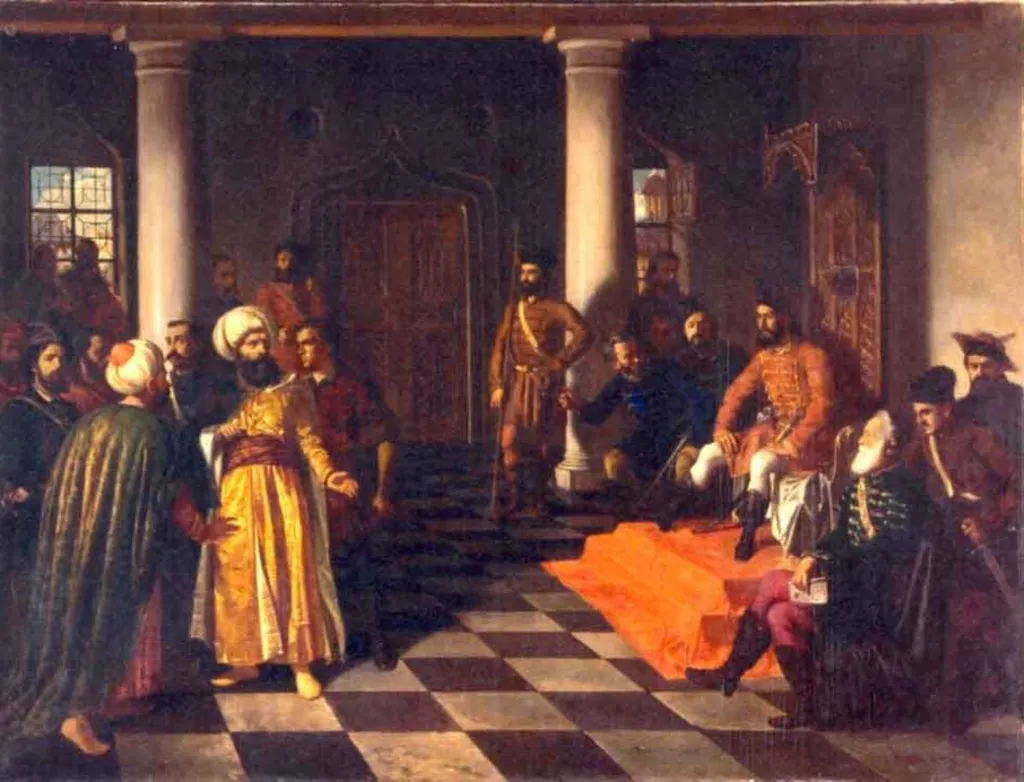 Vlad Țepeș și solii turci, by Theodor Aman, unspecified, 1862