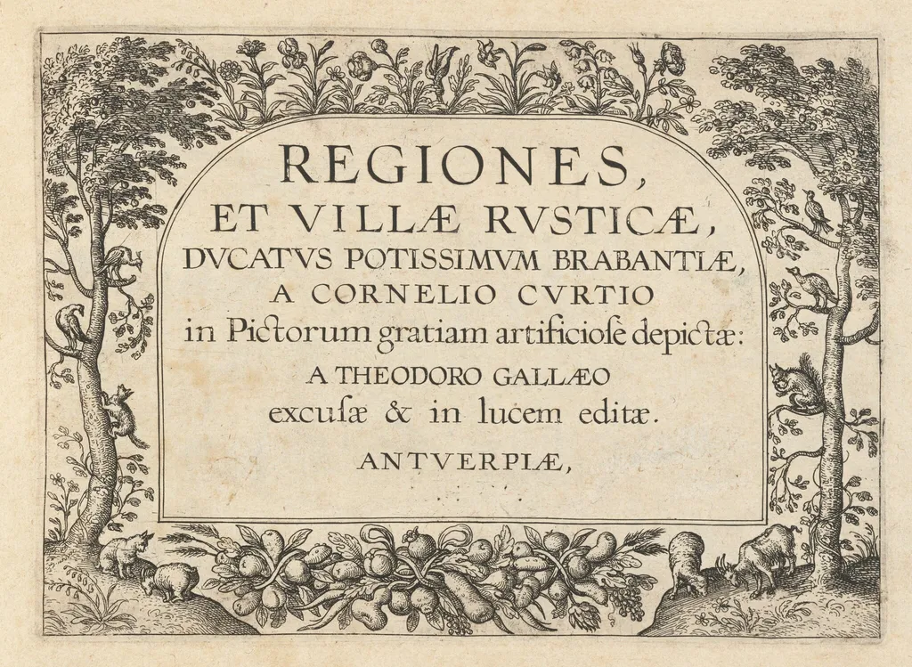 Title Page for "Regiones et Villae Rusticae", by Theodor Galle, ink, 1633