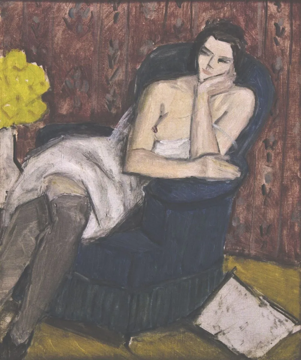 Femeie în fotoliu albastru (Ciorapii gris), by Theodor Pallady, unspecified, 1939