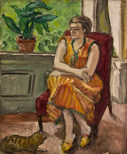 Femeie pe fotoliu cu pisică, by Theodor Pallady
