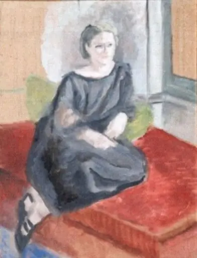 Femeie șezând pe o canapea roșie, by Theodor Pallady