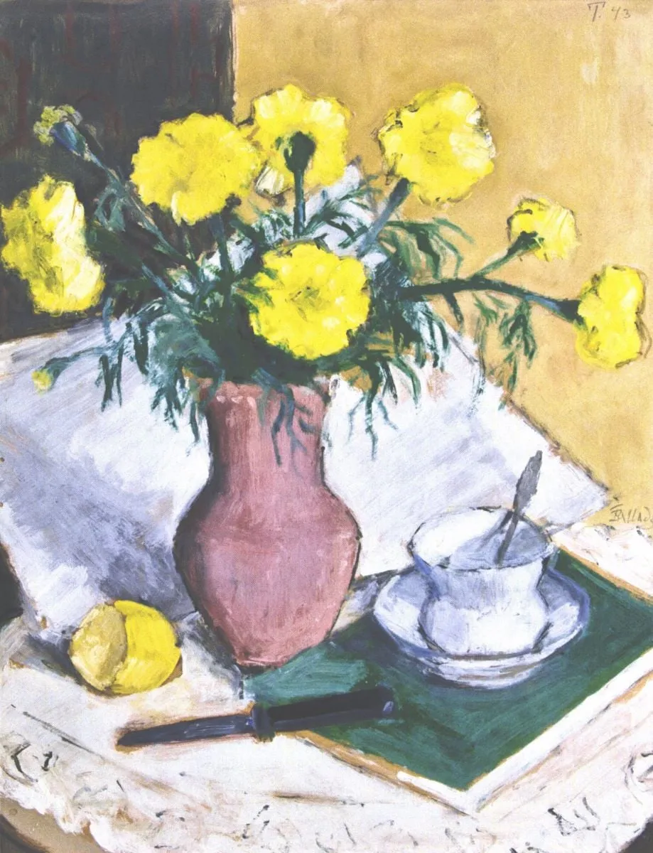 Natură statică cu vas cu flori, cană și cuțit, by Theodor Pallady, unspecified, 1942