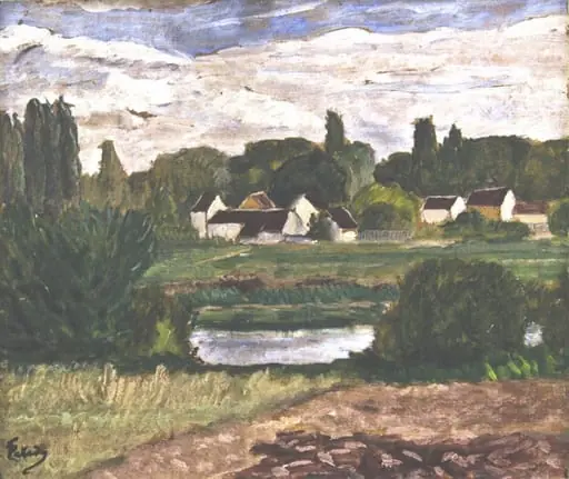 Peisaj de țară cu case și lac, by Theodor Pallady