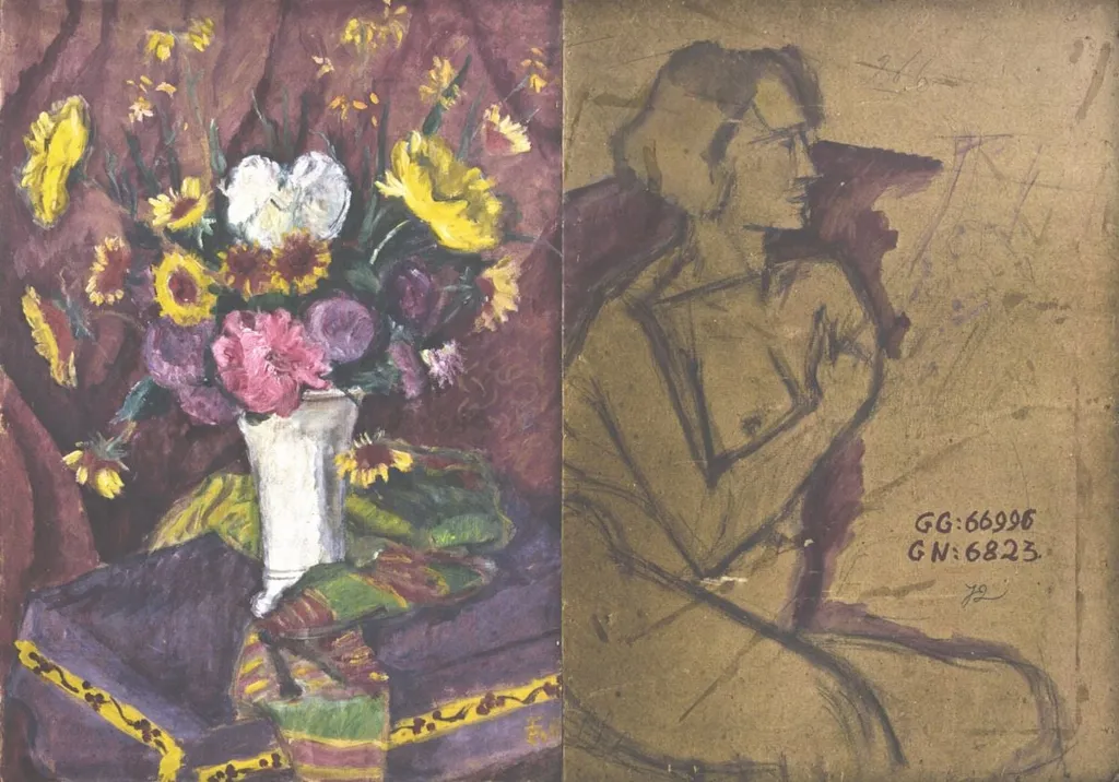 Vas cu flori; verso: Nud de femeie (schiță), by Theodor Pallady, unspecified, 1926