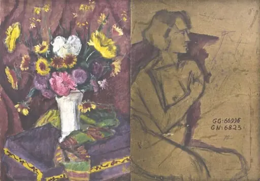 Vas cu flori; verso: Nud de femeie (schiță), by Theodor Pallady