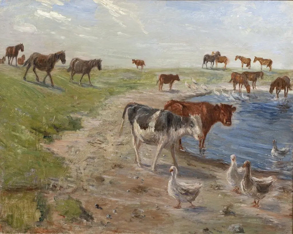 Calves and Geese at a Wateringhole on the Island of Saltholm, by Theodor Philipsen