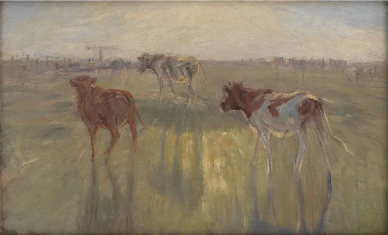 Cattle Seen against the Sun on the Island of Saltholm, by Theodor Philipsen, oil, 1896