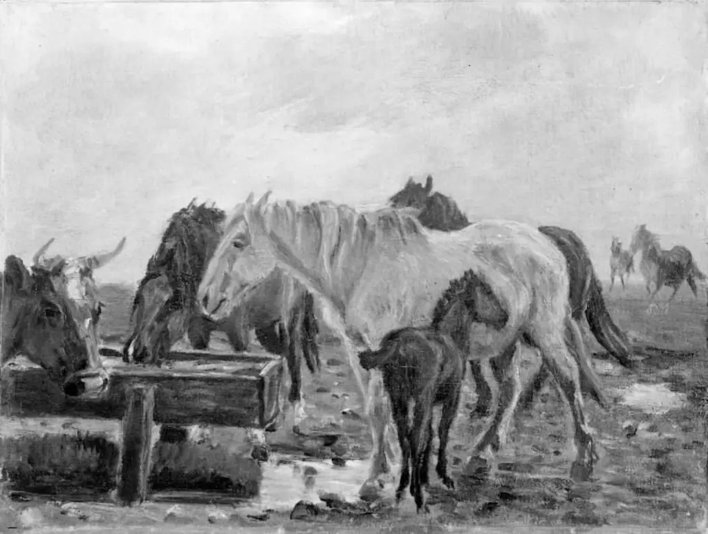 Horses at a Watering Trough, by Theodor Philipsen