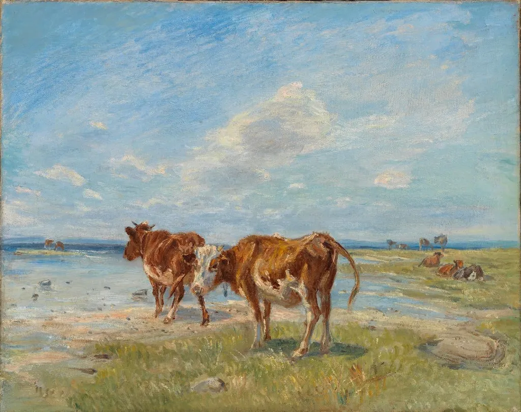 Lehmiä rannalla, luonnos, by Theodor Philipsen, unspecified