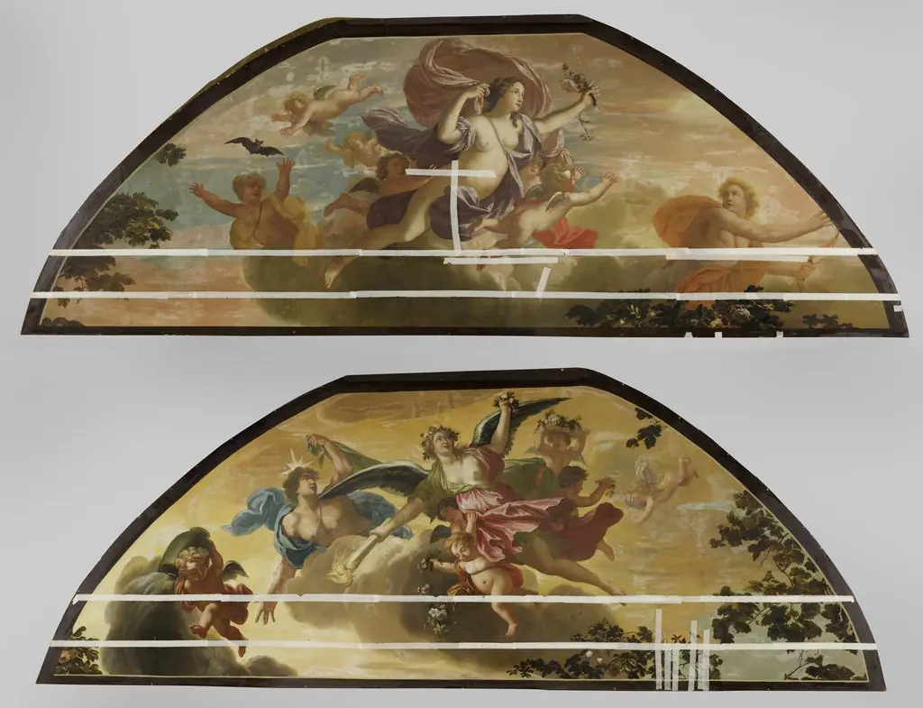 Twee schilderingen horend bij een plafond, by Theodor van der Schuer