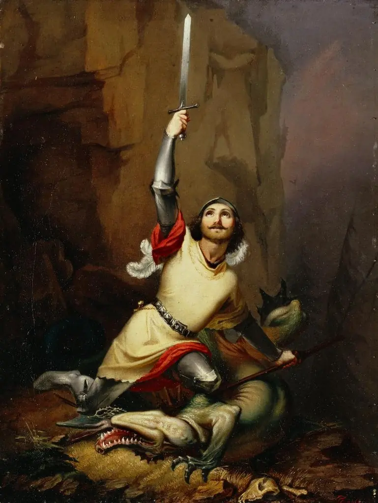 Struthan Winkelried bei dem erlegten Drachen, by Theodor von Deschwanden