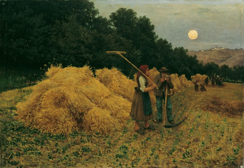 Moonrise After the Harvest I, by Theodor von Hörmann, oil, 1870