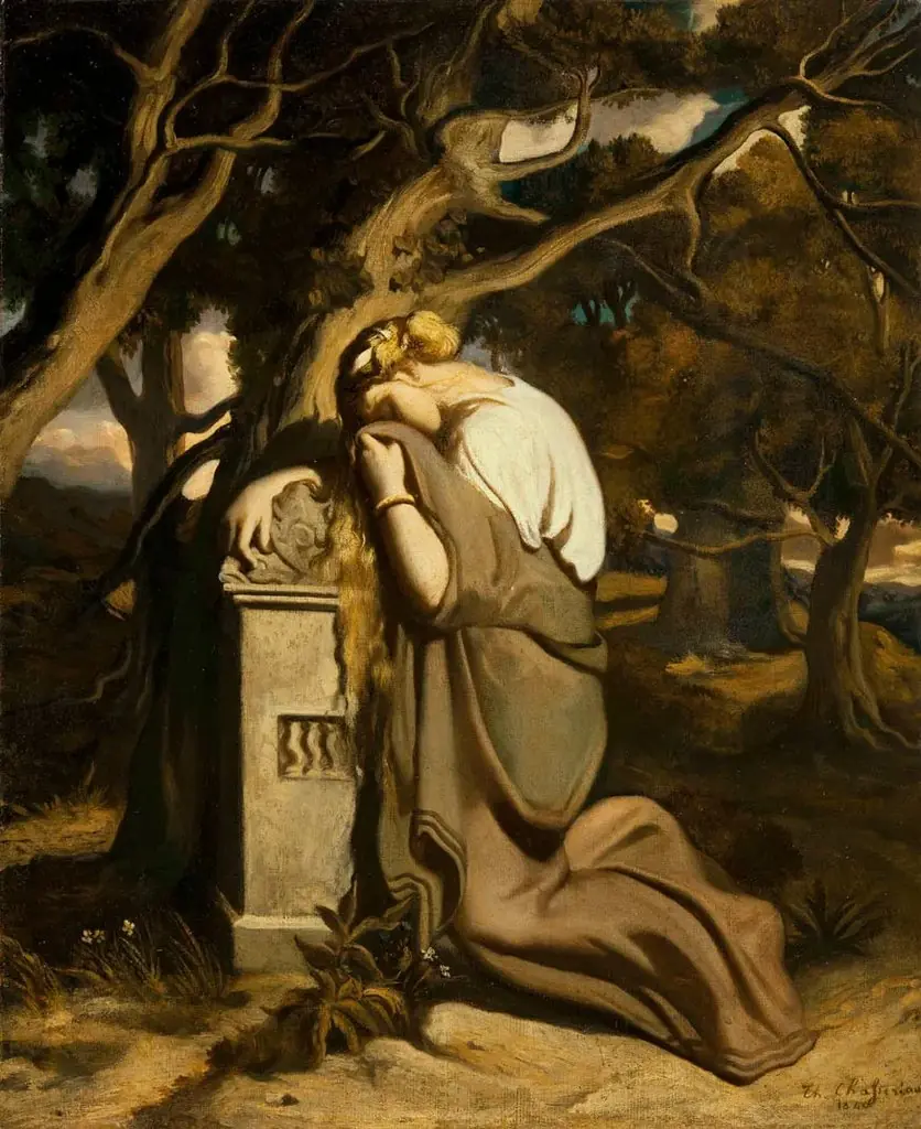 Jeune fille pleurant sur une stèle, by Théodore Chassériau