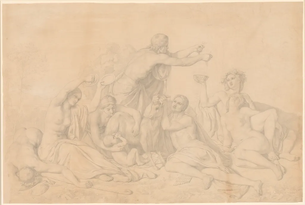The Nursing of Jupiter, by Théodore Chassériau, chalk, 1838