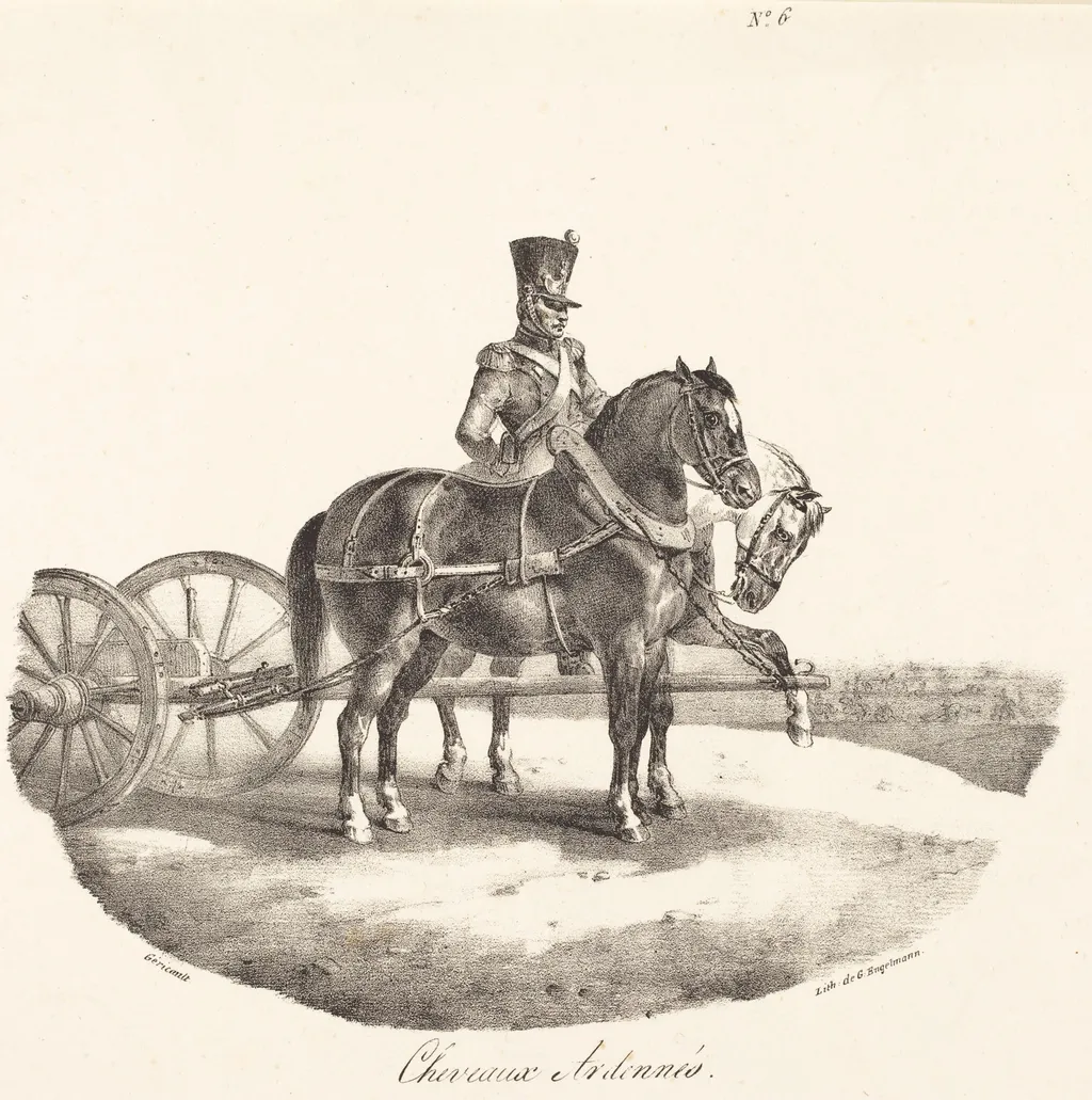 Cheveaux des Ardennes, by Théodore Géricault, ink, 1822