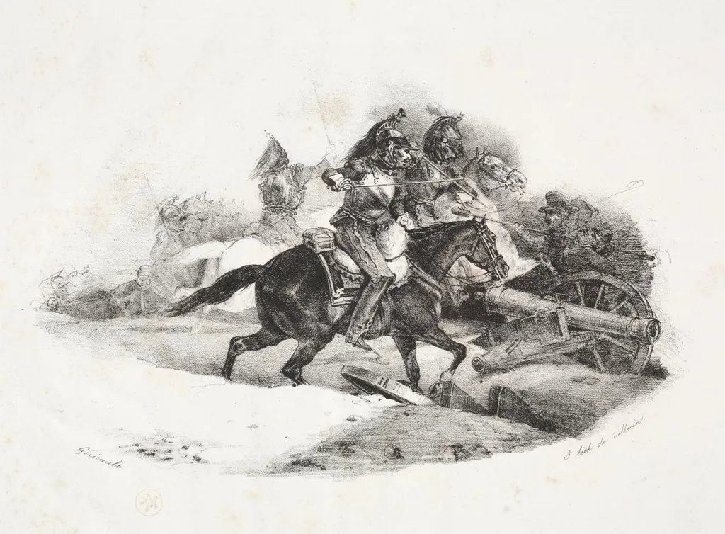 Cuirassiers Charging an Artillery Battery, by Théodore Géricault, 1823